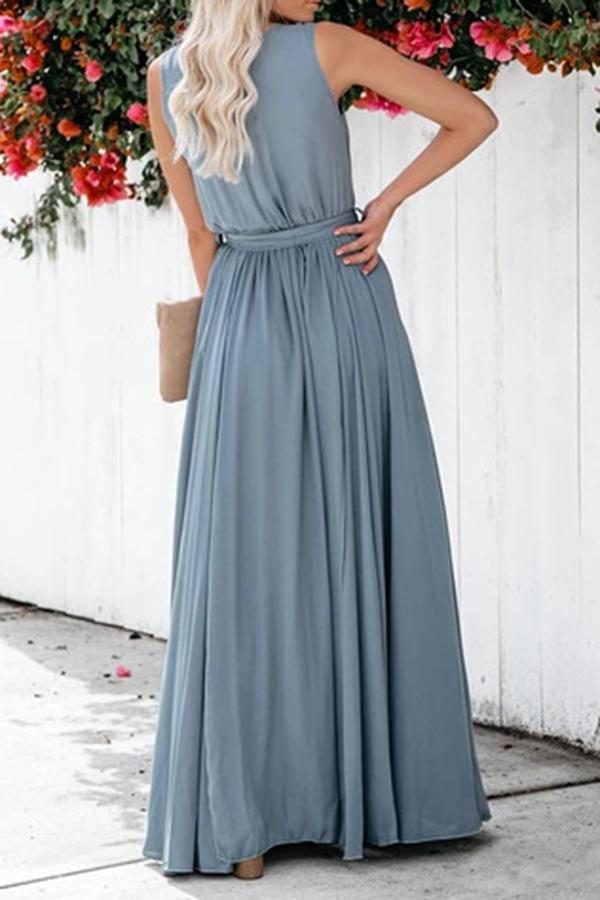 Elegant  V Neck Mid Waist Sleeveless Maxi Dress