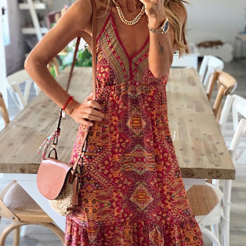 Robe sexy à imprimé de vacances à bretelles 