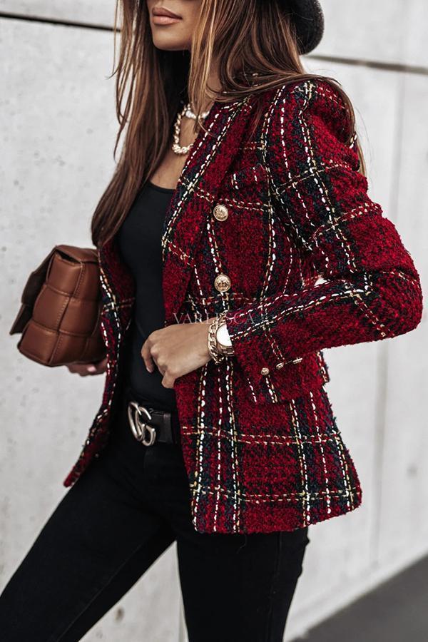 Casual Plaid Long Sleeve Blazer