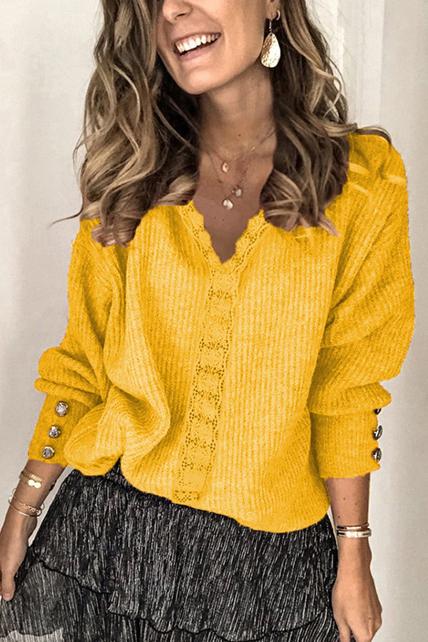 Chic V-Neck Plain Long Sleeve Sweater