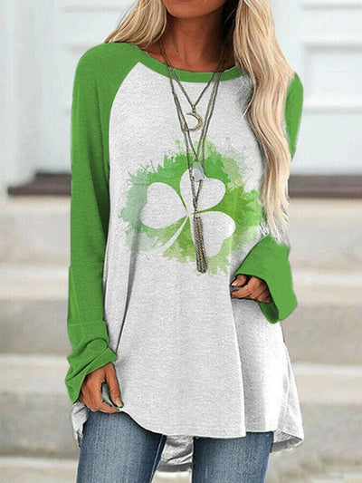 Lockeres Langarm-T-Shirt mit St. Patrick's Day-Aufdruck für Damen 