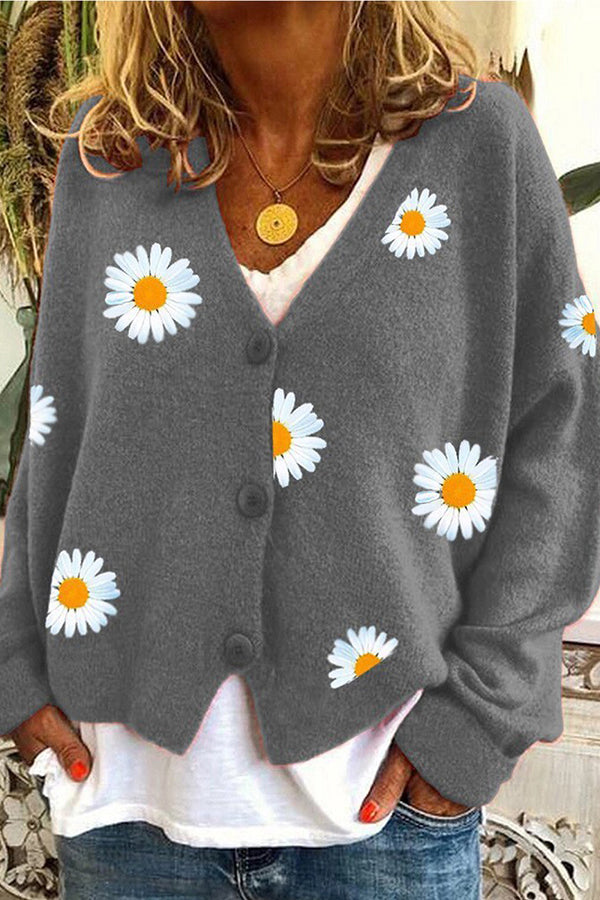 Cardigan femme pull chrysanthème