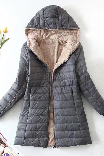 Women's long waterproof fleece lambswool warm coat