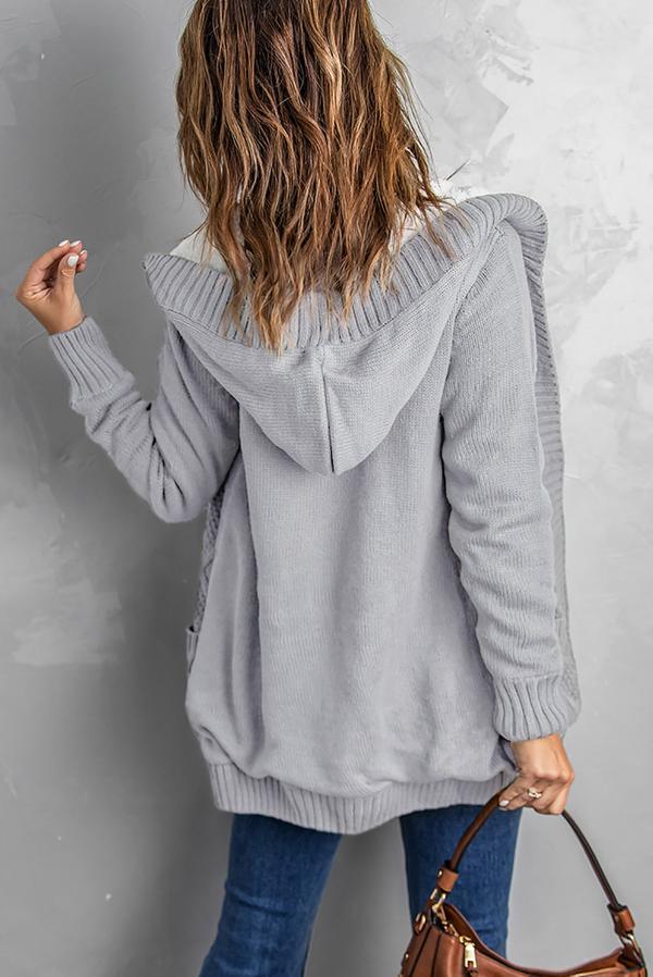 Buttoned Hooded Open Front Knitted Sweater