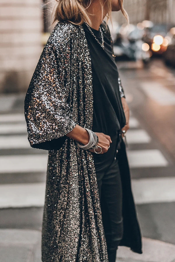 Sequin Bell Sleeve Kimono