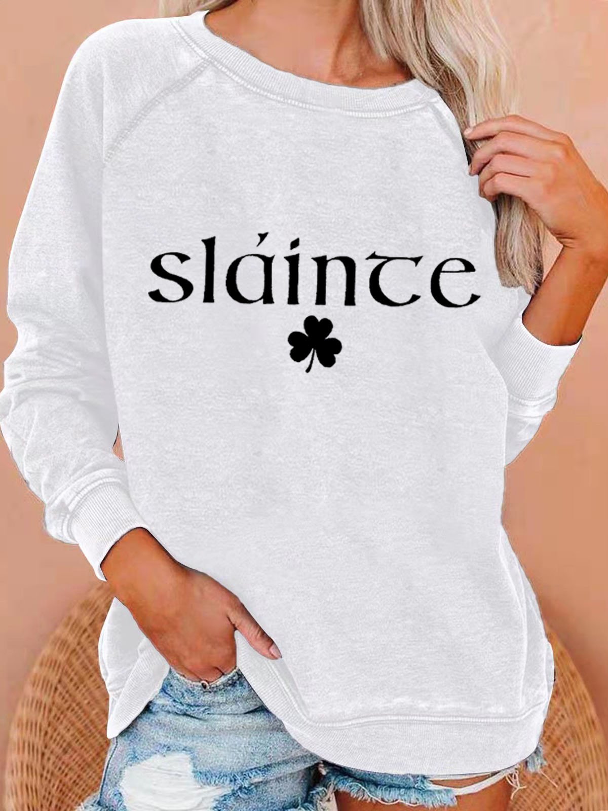 Women's Slainte St. Patrick's Day Print Casual Sweatshirt