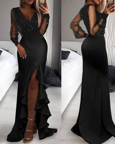 Sexy Mesh Sequin Long Dress