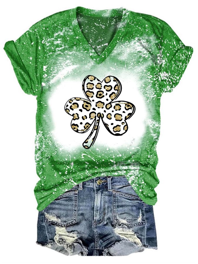 Tie Dye Clover Leopard Print Short Sleeve T-Shirt