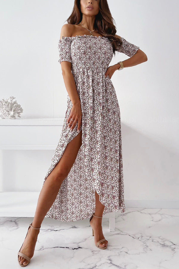 Stolen Moment Floral Smocked Slit Midi Dress