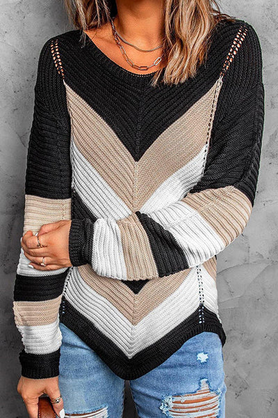 Women's Colorblock Long Sleeve Knit Sweater