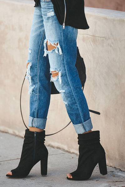 Ripped Straight Leg Street Style Jeans