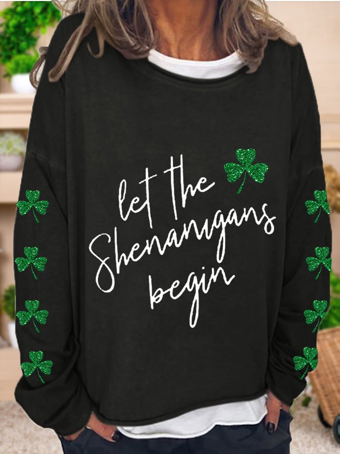 Damen T-Shirt mit Rundhalsausschnitt und Glitzer für den St. Patrick's Day 