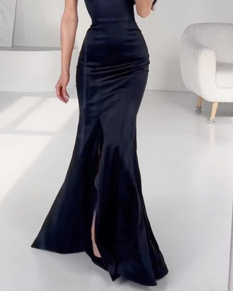 Elegant Solid Color Sleeveless Slit Gown Dress