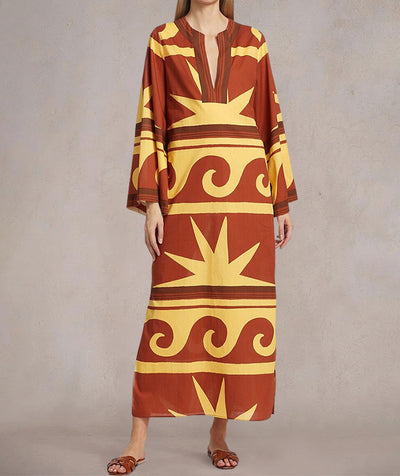 Abstract SunSet Printed Maxi Dress