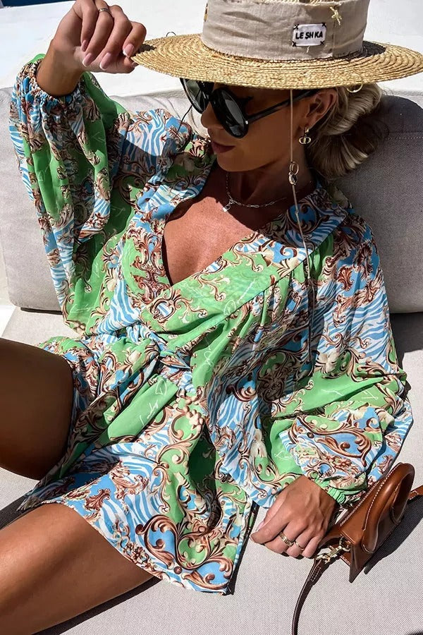 Drifting Out To Sea Printed Vacation Shorts Suit