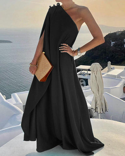 Solid Color Loose One Shoulder Long Dress