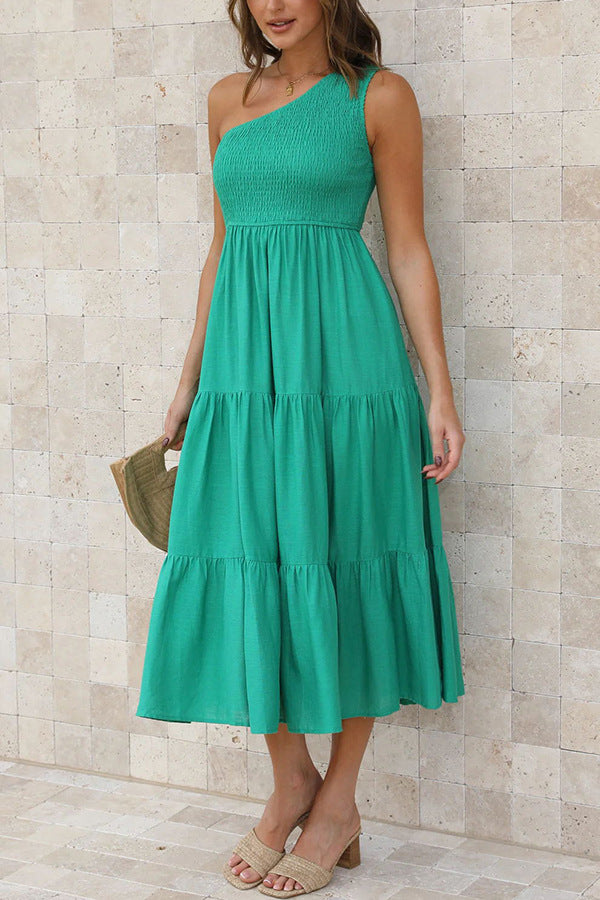 Off-Shoulder Sleeveless Layered Ruched Dress