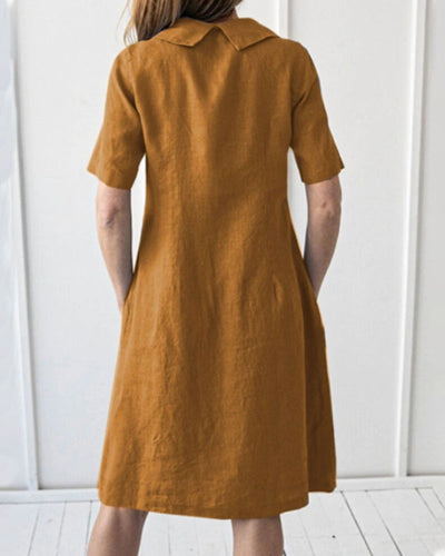 Robe à revers avec poche et manches courtes pour femmes 