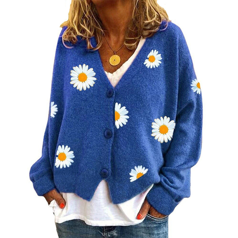 Cardigan femme pull chrysanthème