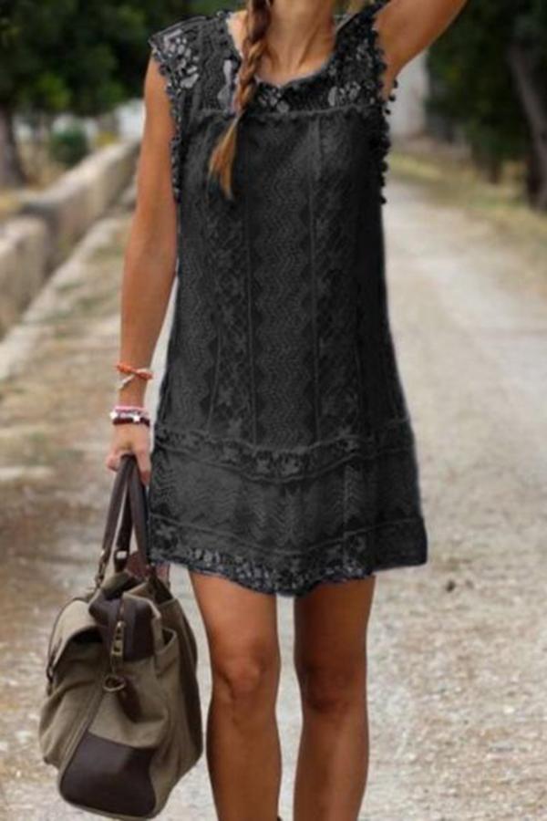 Elegant Lace Stitching Sleeveless Mini Dress