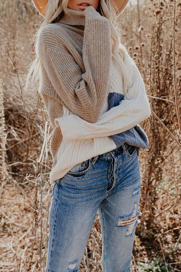 Casual Loose High Neck Contrast Sweater