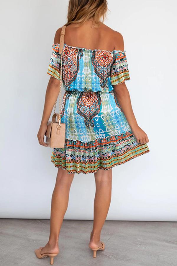 Bohemian Off Shoulder Short Sleeve Dress