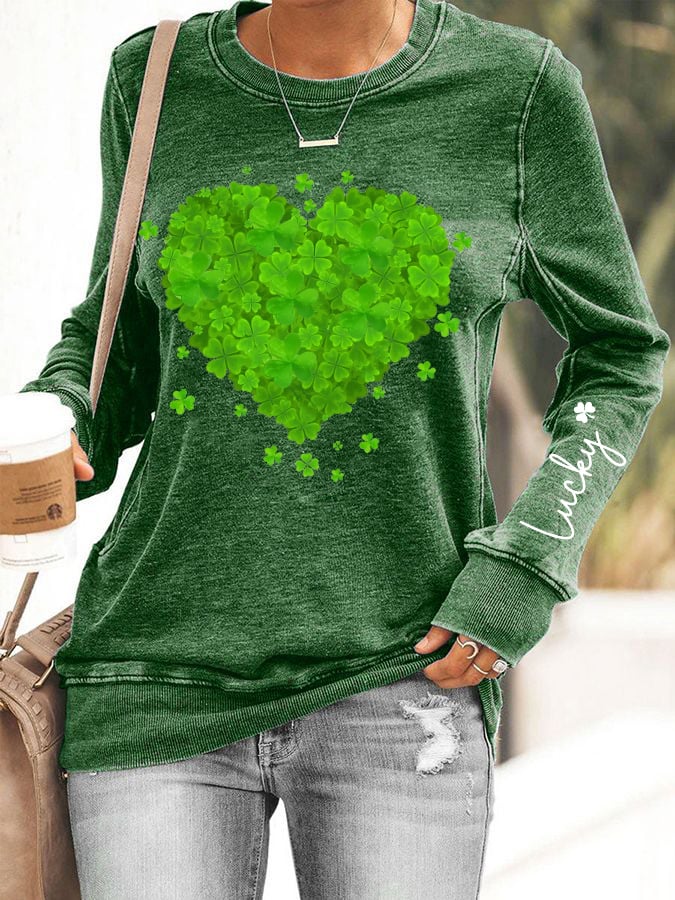 Sweat-shirt imprimé trèfle de la Saint-Patrick pour femmes 