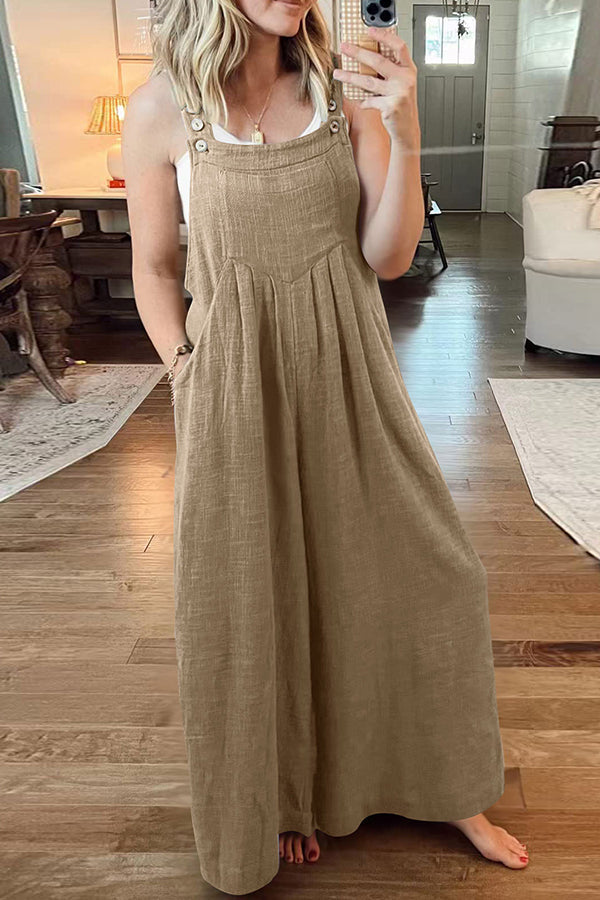 Cotton and linen loose casual one-piece wide-leg overalls