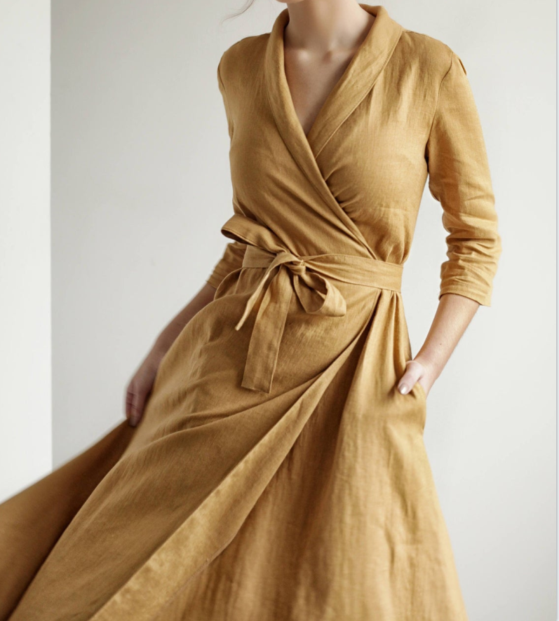 Robe mi-longue élégante à col à revers vintage 