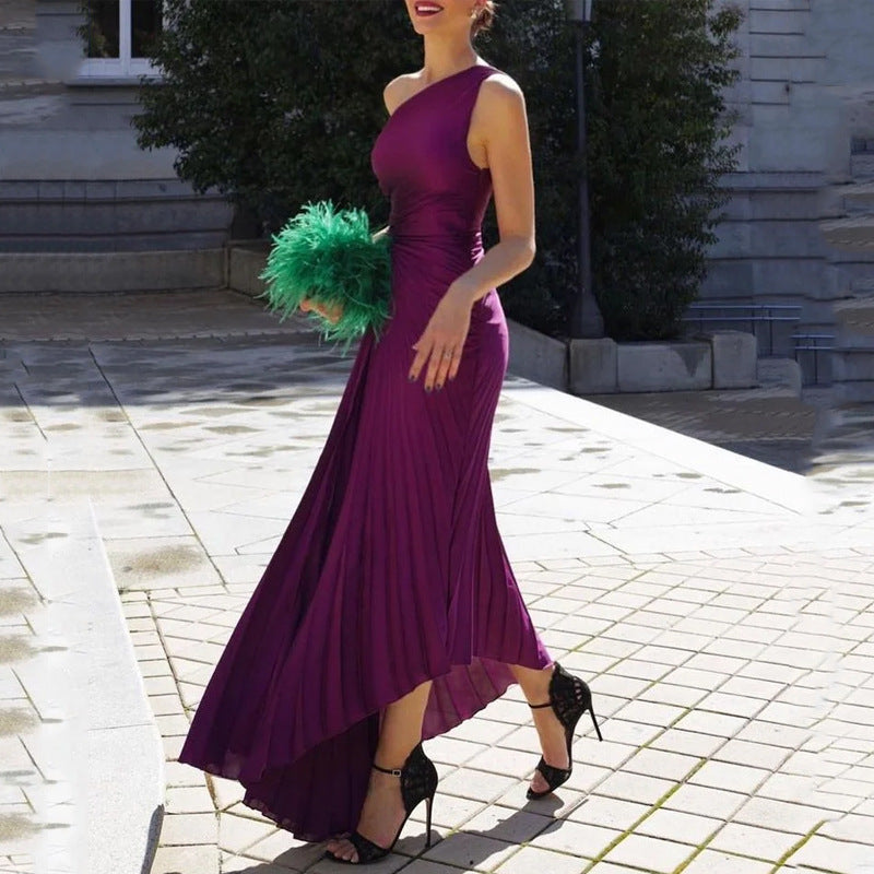 Robe de soirée irrégulière plissée violette élégante 