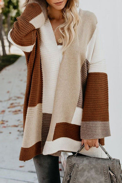 Color Block Open Front Sweater Cardigan