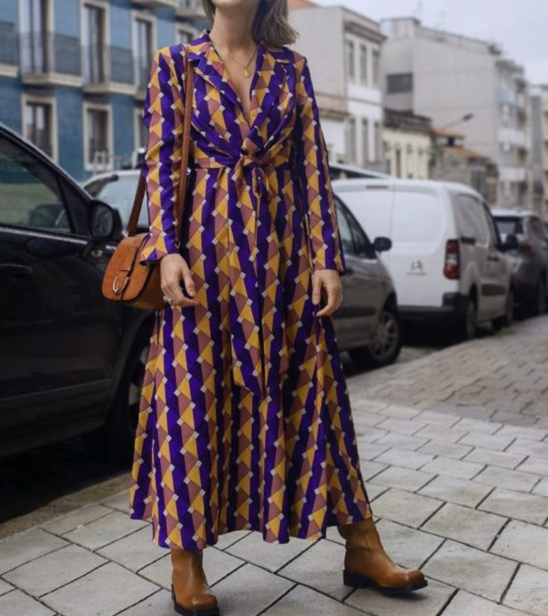 Robe à Lacets à Carreaux Imprimé Géométrique 