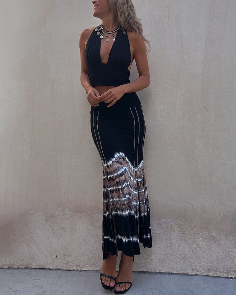 Elegant Slit Abstract Print Skirt