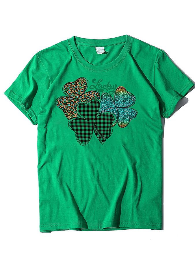 Damen T-Shirt mit Kleeblatt-Motiv, kurzärmelig, St. Patrick's Day 