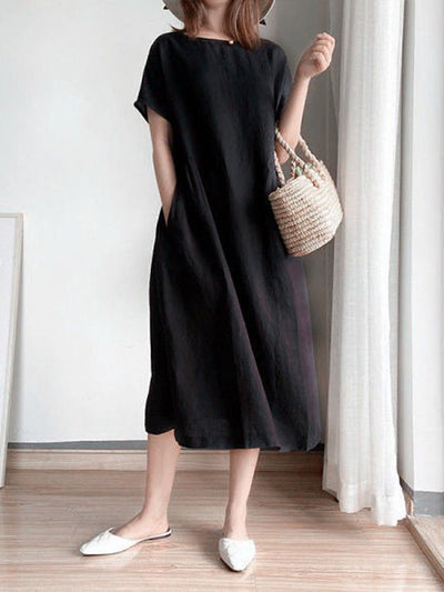 Women's Simple Literary Loose Solid Color Shift Dress