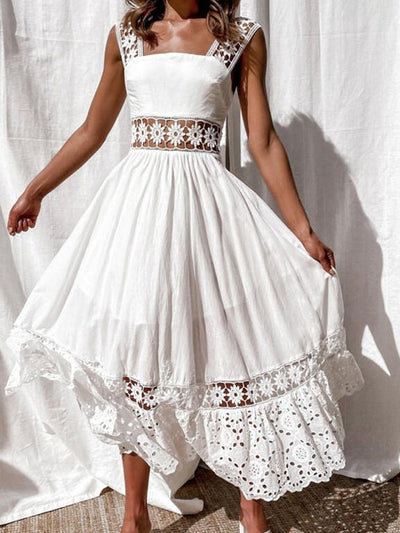 Fashion Lace Sleeveless Teaching Long Skirt Dress White Wedding Dresses 💍