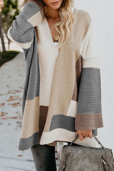 Color Block Open Front Sweater Cardigan