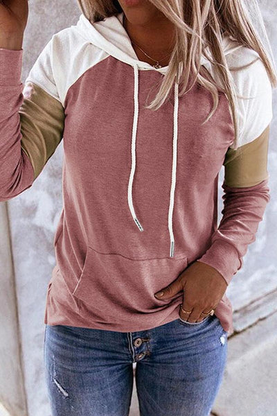 Long-sleeved Color-blocking Hooded Sweatshirt