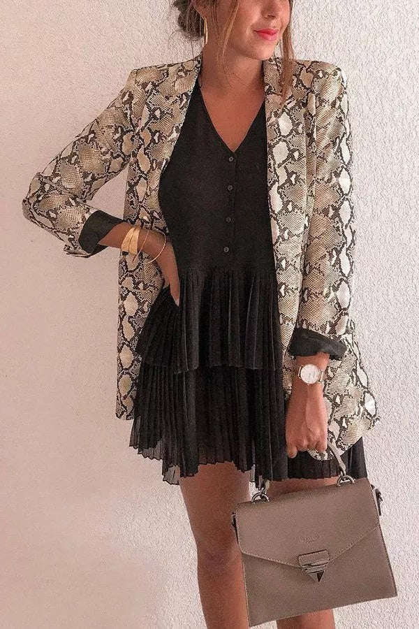 Charmer Snake Print Lapel Loose Blazer