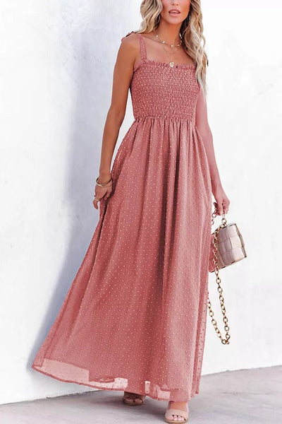 Libra Smocked Swiss Dot Slit Maxi Dress