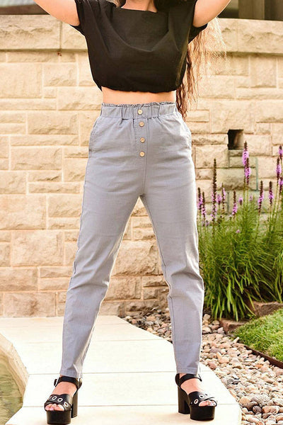 Womens Casual Loose Pants Comfy Cropped Work Pants with Pockets Elastic High Waist Paper Bag Pants