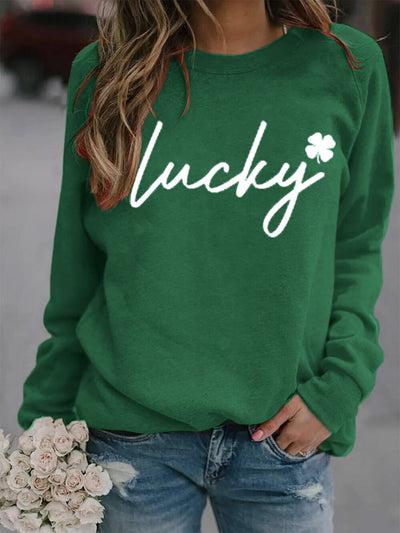 Women's Lucky Clover Print Casual Sweatshirt