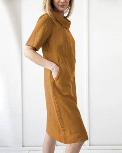 Women's Short Sleeve Pocket Lapel Dress