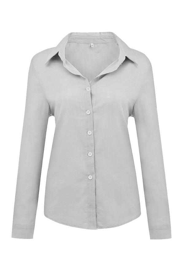 Casual Solid Button Shirt Collar Blouse