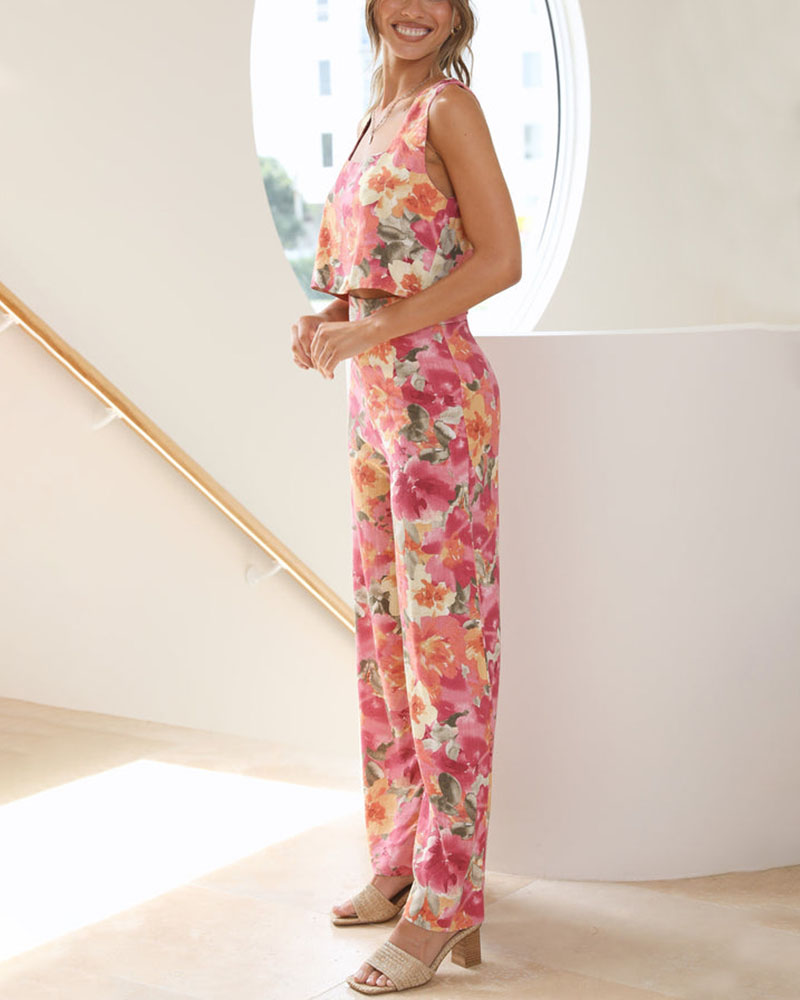 Artistic Floral Print Two-Piece Set