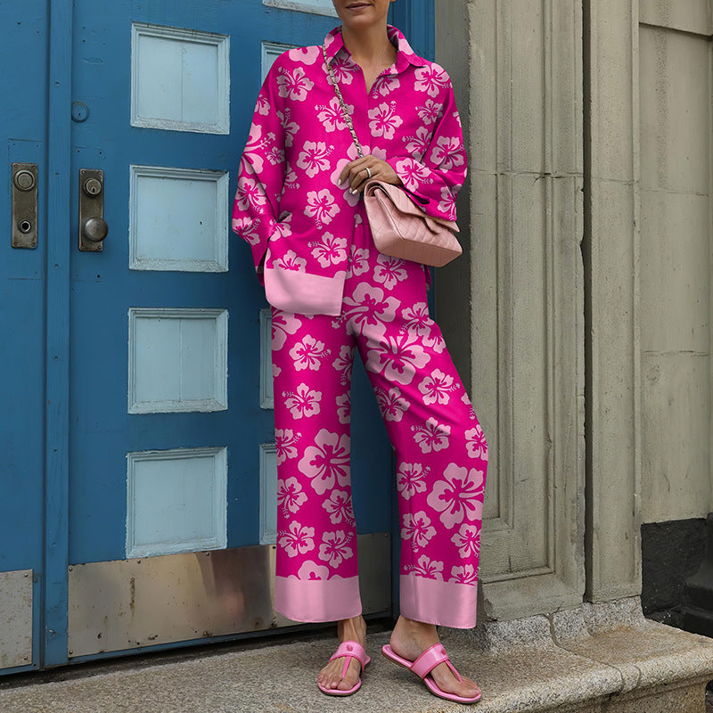 Ensemble deux pièces chemise à imprimé floral à la mode 