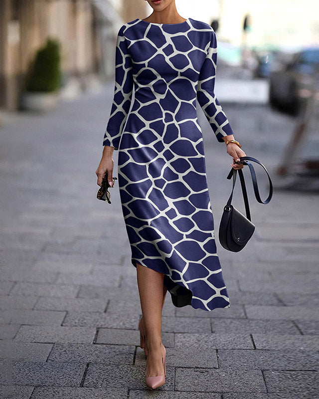 Long Sleeve Slim Fit Printed Dress