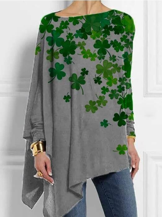 Clover Print V-Neck Long Sleeve T-Shirt