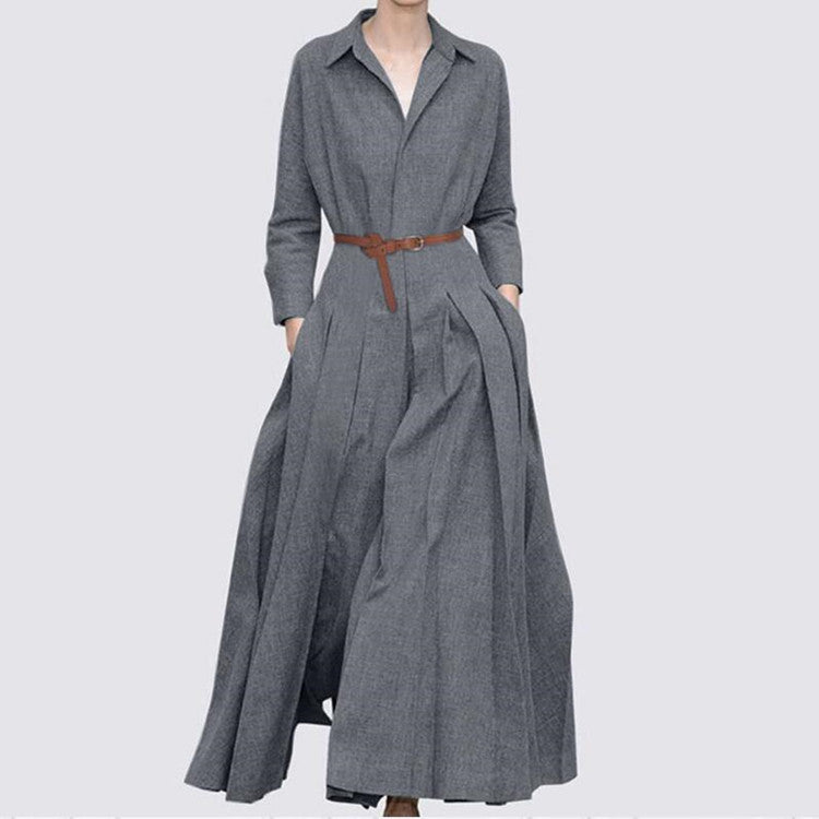 Long Sleeves Lapel Oversized Maxi  Dress