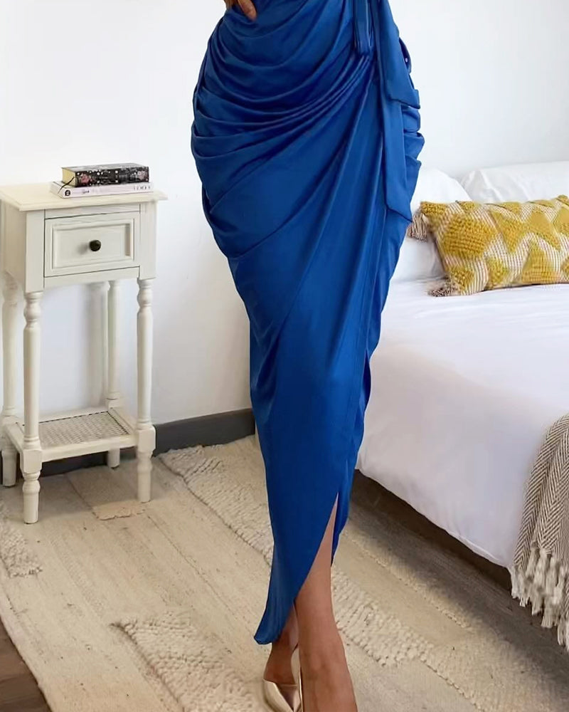 Fashion Solid Color One Shoulder Dress